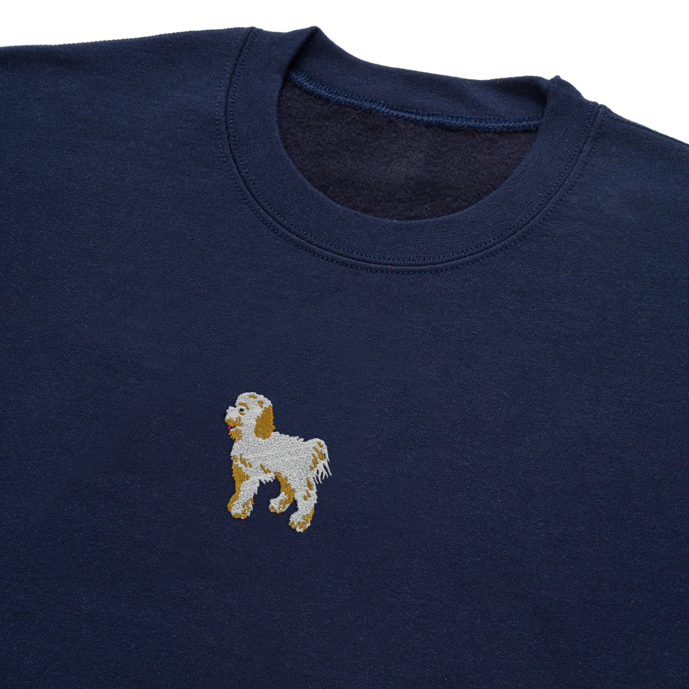 Bobby's Planet Women's Embroidered Poodle Sweatshirt from Bobbys Planet Toy Poodle Collection in Navy Color#color_navy