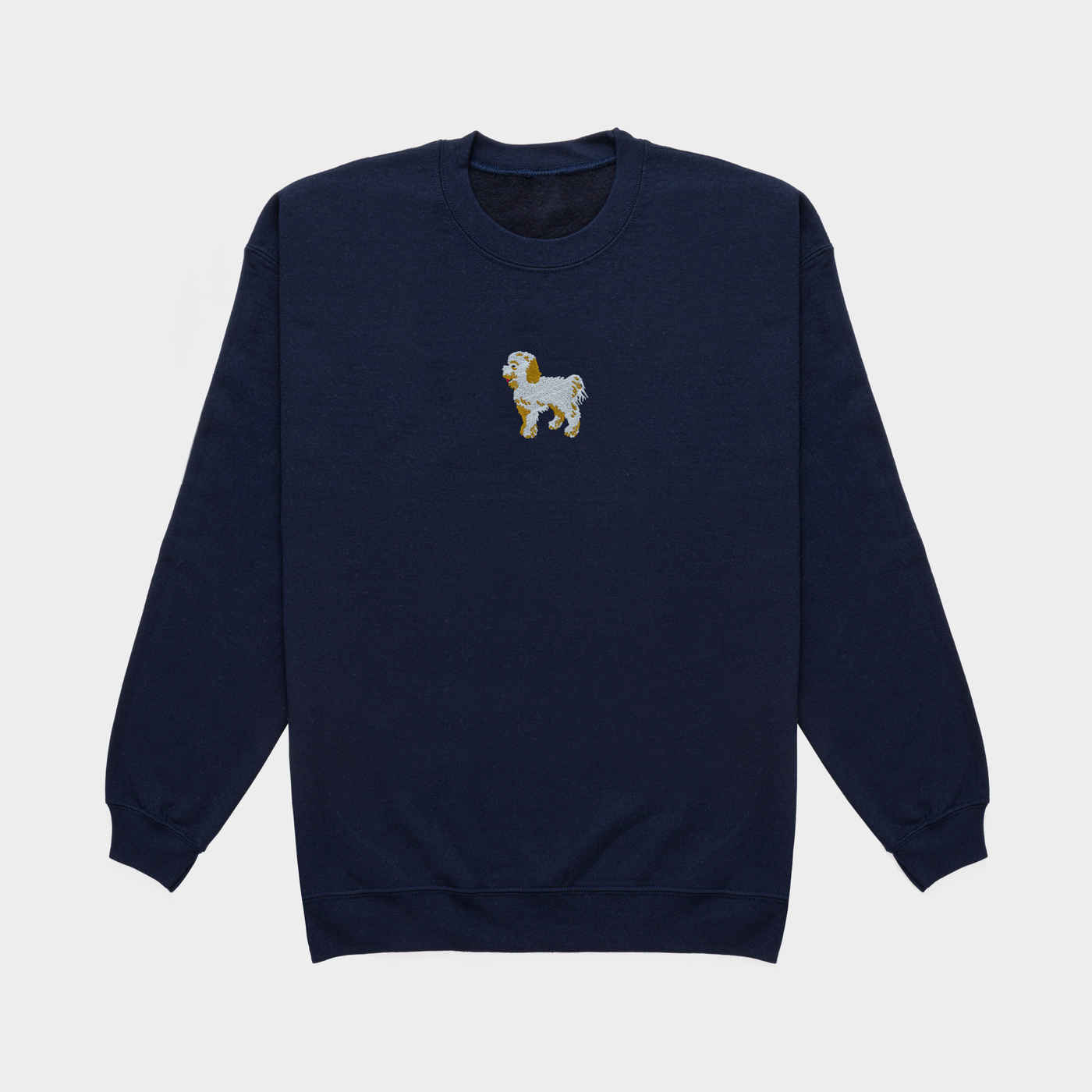 Bobby's Planet Women's Embroidered Poodle Sweatshirt from Bobbys Planet Toy Poodle Collection in Navy Color#color_navy