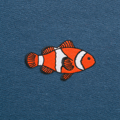 Bobby's Planet Men's Embroidered Clownfish Sweatshirt from Seven Seas Fish Animals Collection in Indigo Blue Color#color_indigo-blue