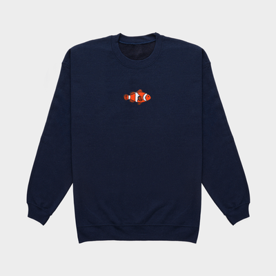 Bobby's Planet Men's Embroidered Clownfish Sweatshirt from Seven Seas Fish Animals Collection in Navy Color#color_navy