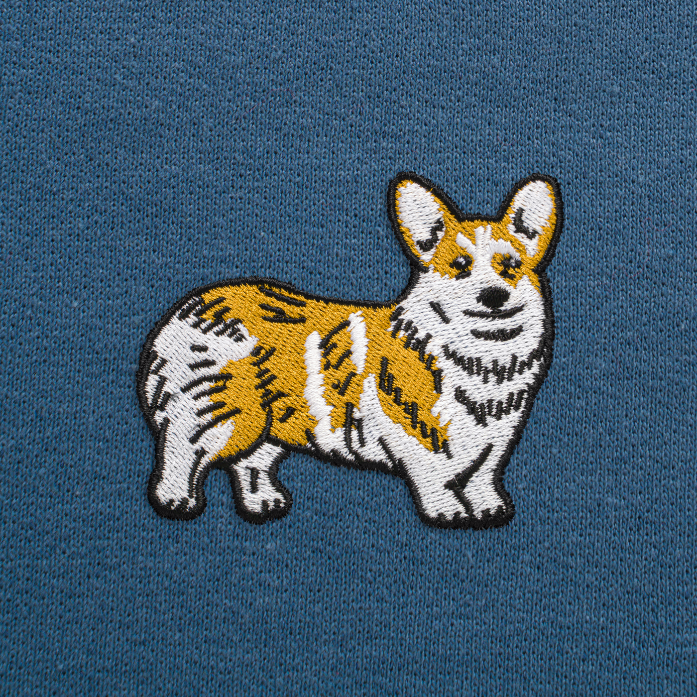 Bobby's Planet Men's Embroidered Corgi Sweatshirt from Paws Dog Cat Animals Collection in Indigo Blue Color#color_indigo-blue