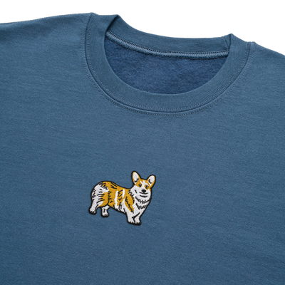 Bobby's Planet Men's Embroidered Corgi Sweatshirt from Paws Dog Cat Animals Collection in Indigo Blue Color#color_indigo-blue
