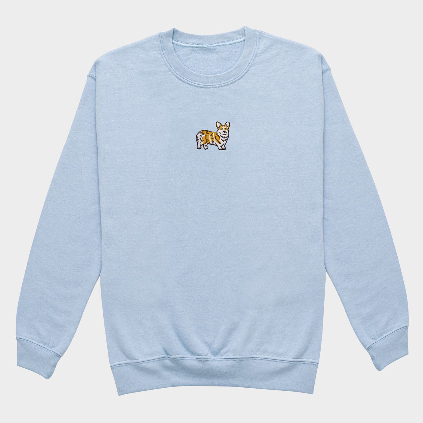 Bobby's Planet Women's Embroidered Corgi Sweatshirt from Paws Dog Cat Animals Collection in Light Blue Color#color_light-blue