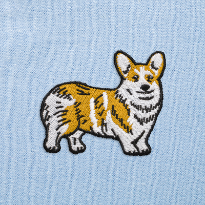 Bobby's Planet Women's Embroidered Corgi Sweatshirt from Paws Dog Cat Animals Collection in Light Blue Color#color_light-blue