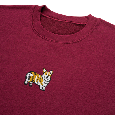 Bobby's Planet Men's Embroidered Corgi Sweatshirt from Paws Dog Cat Animals Collection in Maroon Color#color_maroon