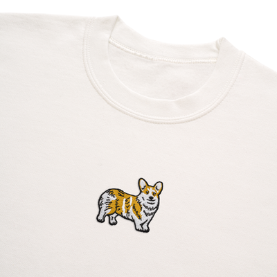 Bobby's Planet Men's Embroidered Corgi Sweatshirt from Paws Dog Cat Animals Collection in White Color#color_white