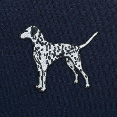 Bobby's Planet Women's Embroidered Dalmatian Sweatshirt from Paws Dog Cat Animals Collection in Navy Color#color_navy