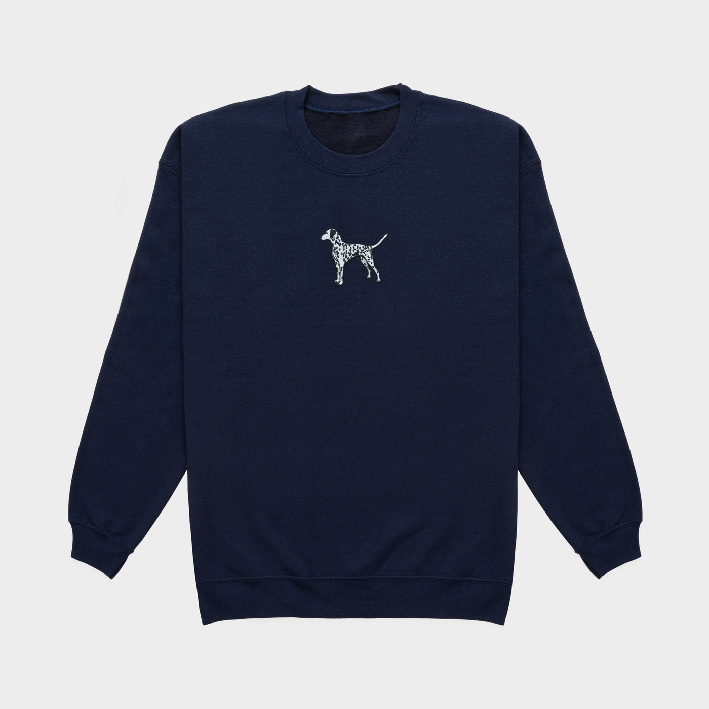 Bobby's Planet Women's Embroidered Dalmatian Sweatshirt from Paws Dog Cat Animals Collection in Navy Color#color_navy