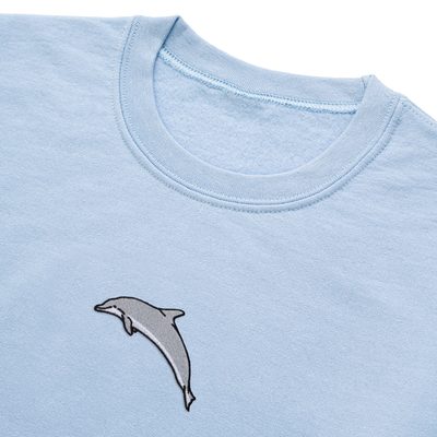 Bobby's Planet Women's Embroidered Dolphin Sweatshirt from Seven Seas Fish Animals Collection in Light Blue Color#color_light-blue