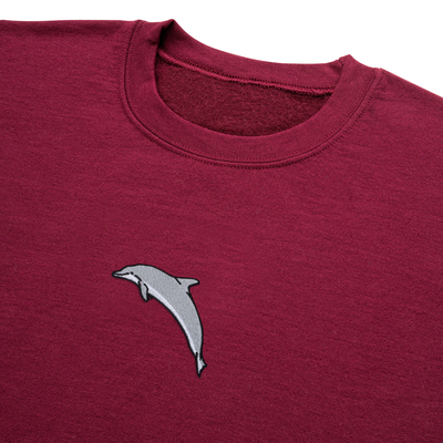 Bobby's Planet Women's Embroidered Dolphin Sweatshirt from Seven Seas Fish Animals Collection in Maroon Color#color_maroon