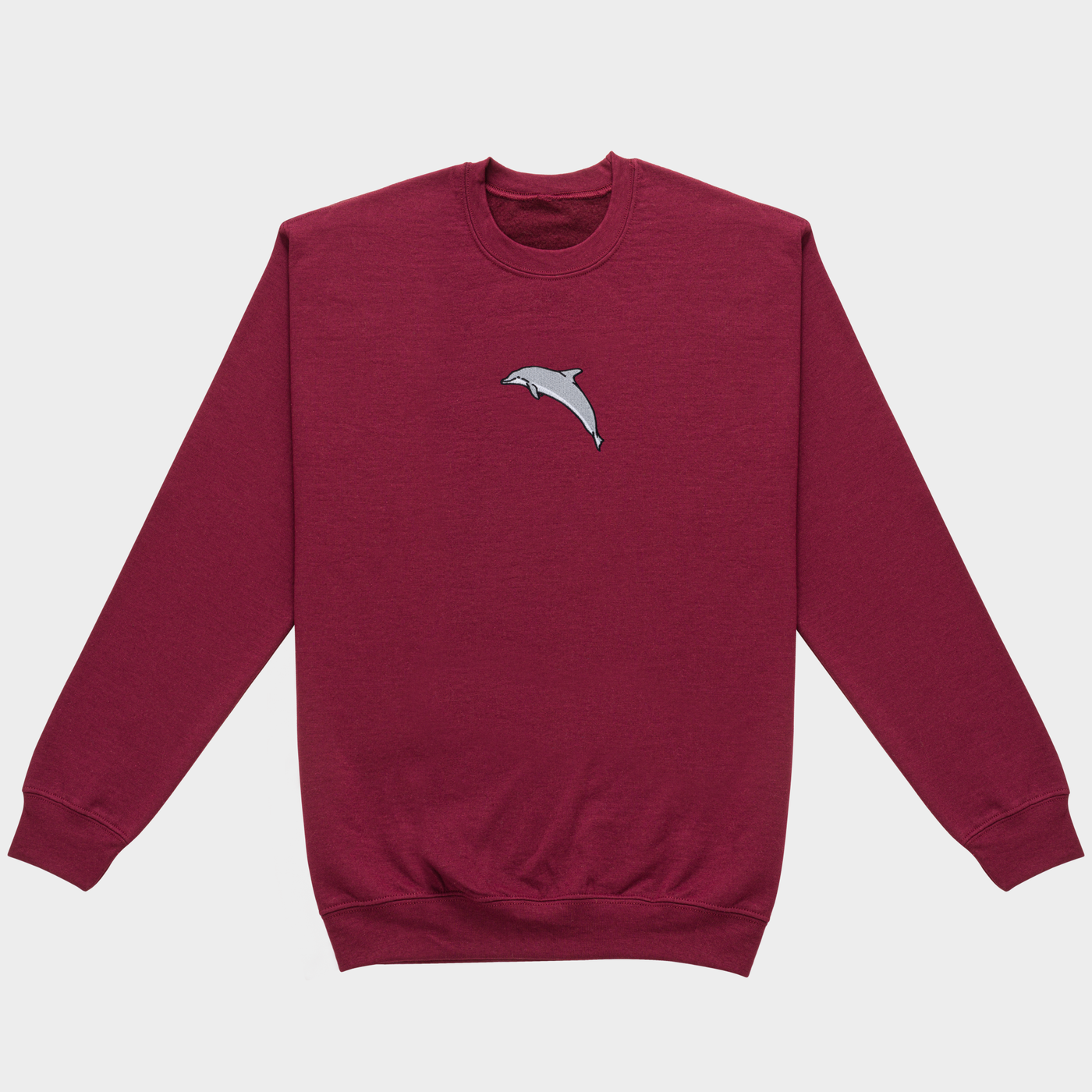 Bobby's Planet Women's Embroidered Dolphin Sweatshirt from Seven Seas Fish Animals Collection in Maroon Color#color_maroon