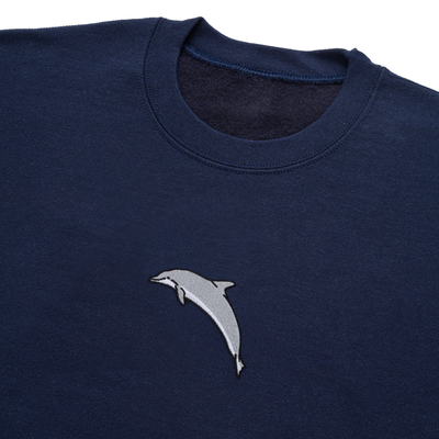 Bobby's Planet Women's Embroidered Dolphin Sweatshirt from Seven Seas Fish Animals Collection in Navy Color#color_navy