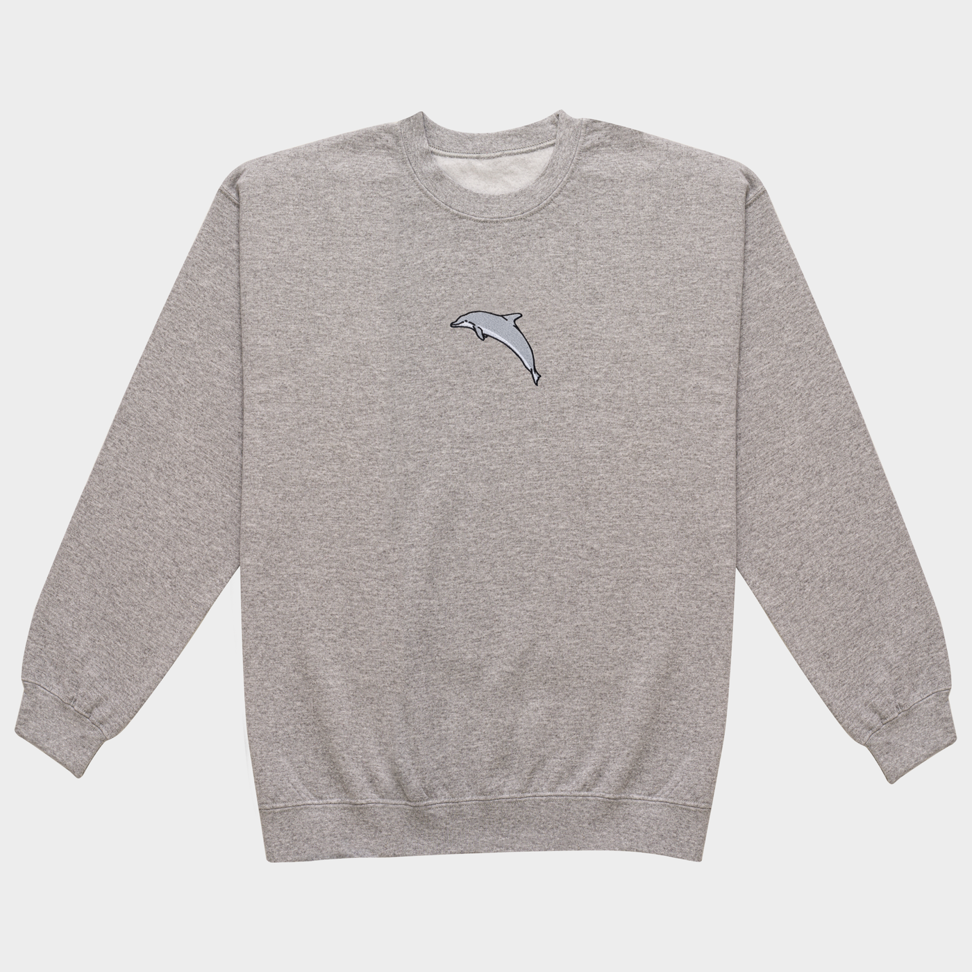 Bobby's Planet Women's Embroidered Dolphin Sweatshirt from Seven Seas Fish Animals Collection in Sport Grey Color#color_sport-grey