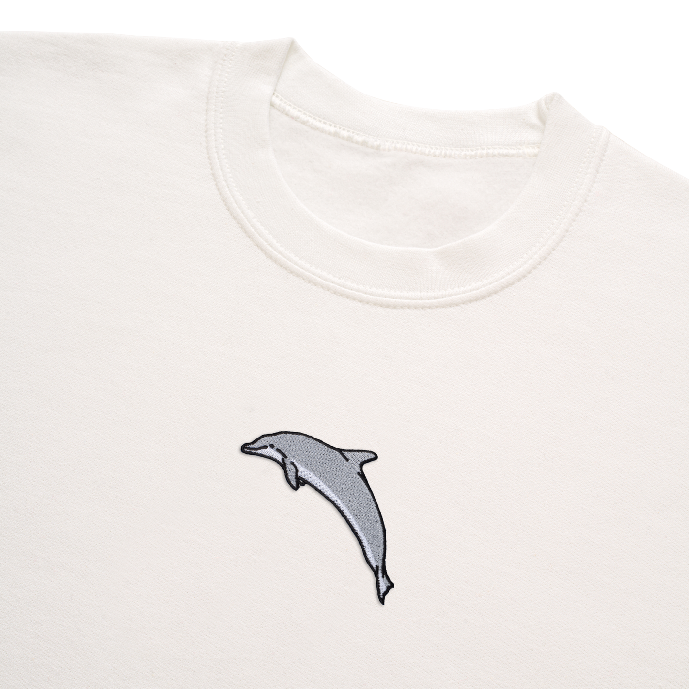 Bobby's Planet Women's Embroidered Dolphin Sweatshirt from Seven Seas Fish Animals Collection in White Color#color_white