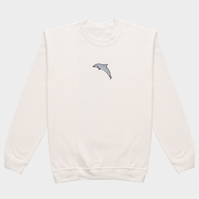 Bobby's Planet Women's Embroidered Dolphin Sweatshirt from Seven Seas Fish Animals Collection in White Color#color_white