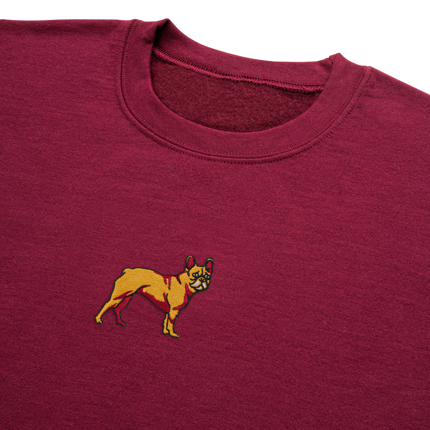 Bobby's Planet Men's Embroidered French Bulldog Sweatshirt from Paws Dog Cat Animals Collection in Maroon Color#color_maroon