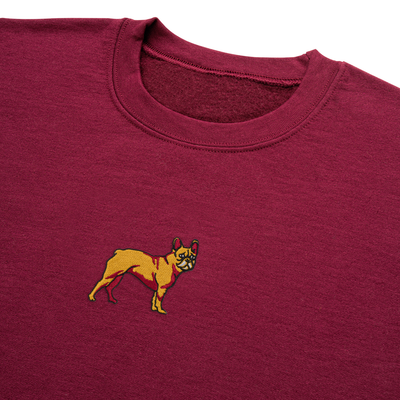 Bobby's Planet Men's Embroidered French Bulldog Sweatshirt from Paws Dog Cat Animals Collection in Maroon Color#color_maroon