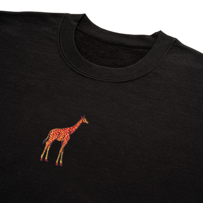 Bobby's Planet Men's Embroidered Giraffe Sweatshirt from African Animals Collection in Black Color#color_black