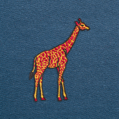 Bobby's Planet Men's Embroidered Giraffe Sweatshirt from African Animals Collection in Indigo Blue Color#color_indigo-blue