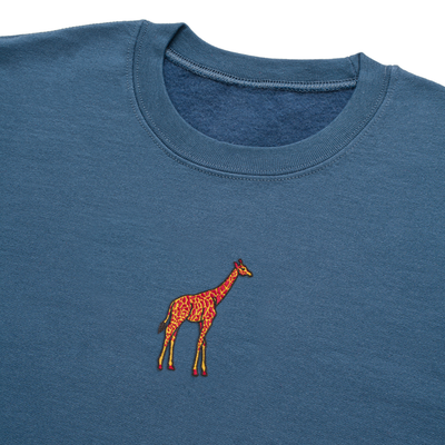 Bobby's Planet Men's Embroidered Giraffe Sweatshirt from African Animals Collection in Indigo Blue Color#color_indigo-blue