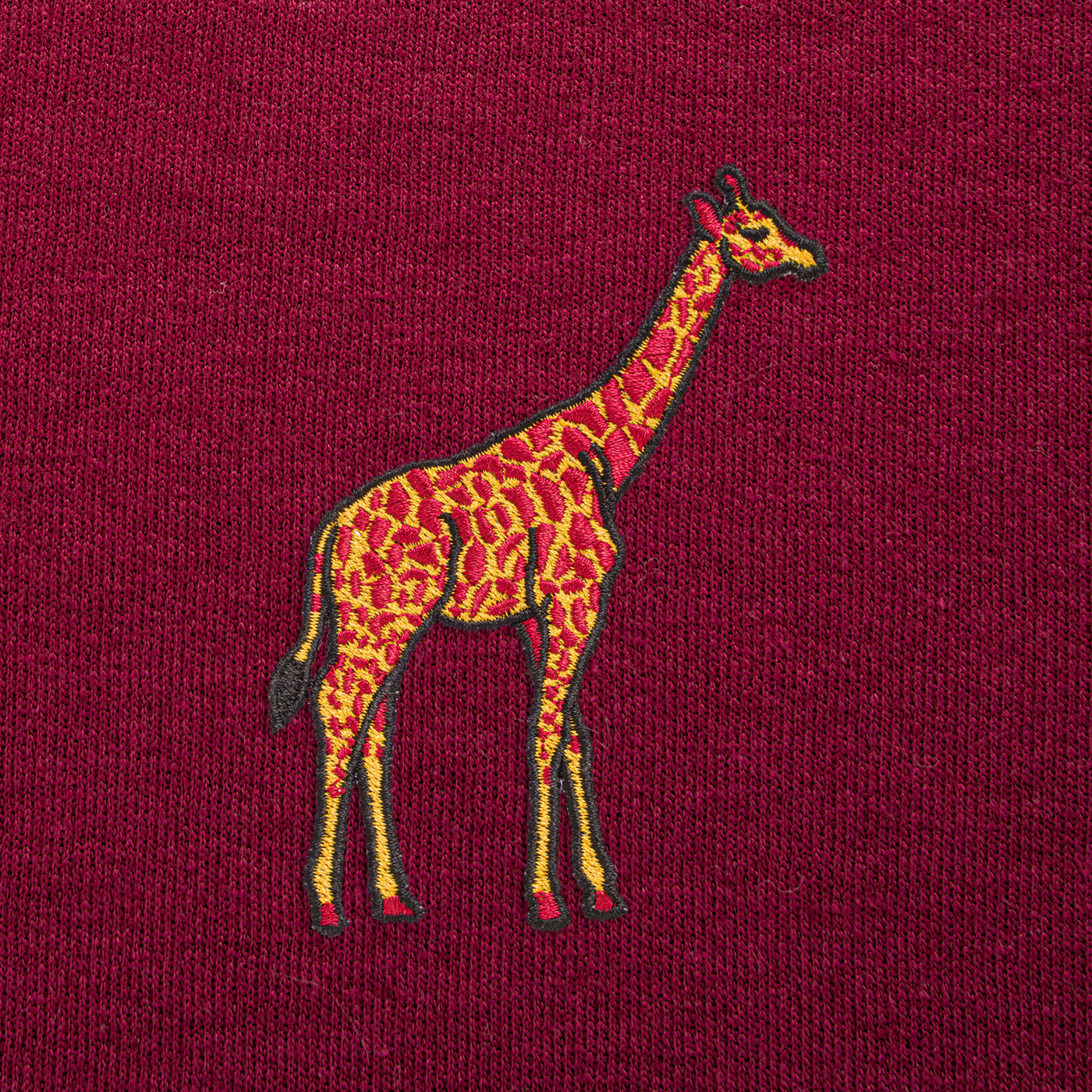 Bobby's Planet Men's Embroidered Giraffe Sweatshirt from African Animals Collection in Maroon Color#color_maroon