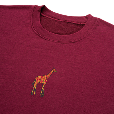 Bobby's Planet Men's Embroidered Giraffe Sweatshirt from African Animals Collection in Maroon Color#color_maroon
