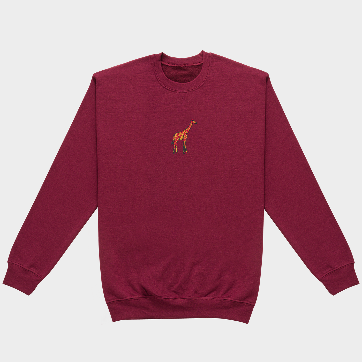 Bobby's Planet Women's Embroidered Giraffe Sweatshirt from African Animals Collection in Maroon Color#color_maroon