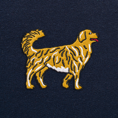 Bobby's Planet Women's Embroidered Golden Retriever Sweatshirt from Paws Dog Cat Animals Collection in Navy Color#color_navy