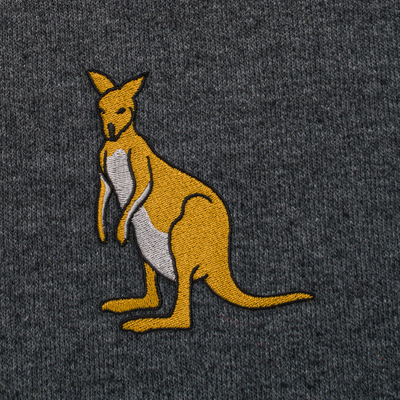 Bobby's Planet Men's Embroidered Kangaroo Sweatshirt from Australia Down Under Animals Collection in Dark Grey Heather Color#color_dark-grey-heather