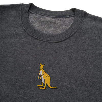 Bobby's Planet Men's Embroidered Kangaroo Sweatshirt from Australia Down Under Animals Collection in Dark Grey Heather Color#color_dark-grey-heather