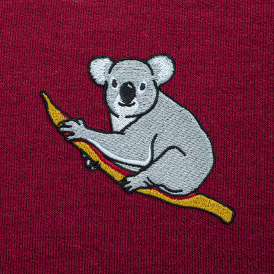 Bobby's Planet Men's Embroidered Koala Sweatshirt from Australia Down Under Animals Collection in Maroon Color#color_maroon