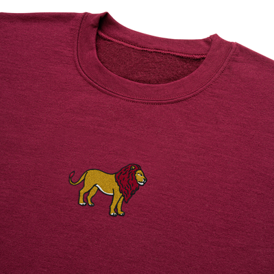 Bobby's Planet Men's Embroidered Lion Sweatshirt from African Animals Collection in Maroon Color#color_maroon