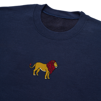 Bobby's Planet Men's Embroidered Lion Sweatshirt from African Animals Collection in Navy Color#color_navy