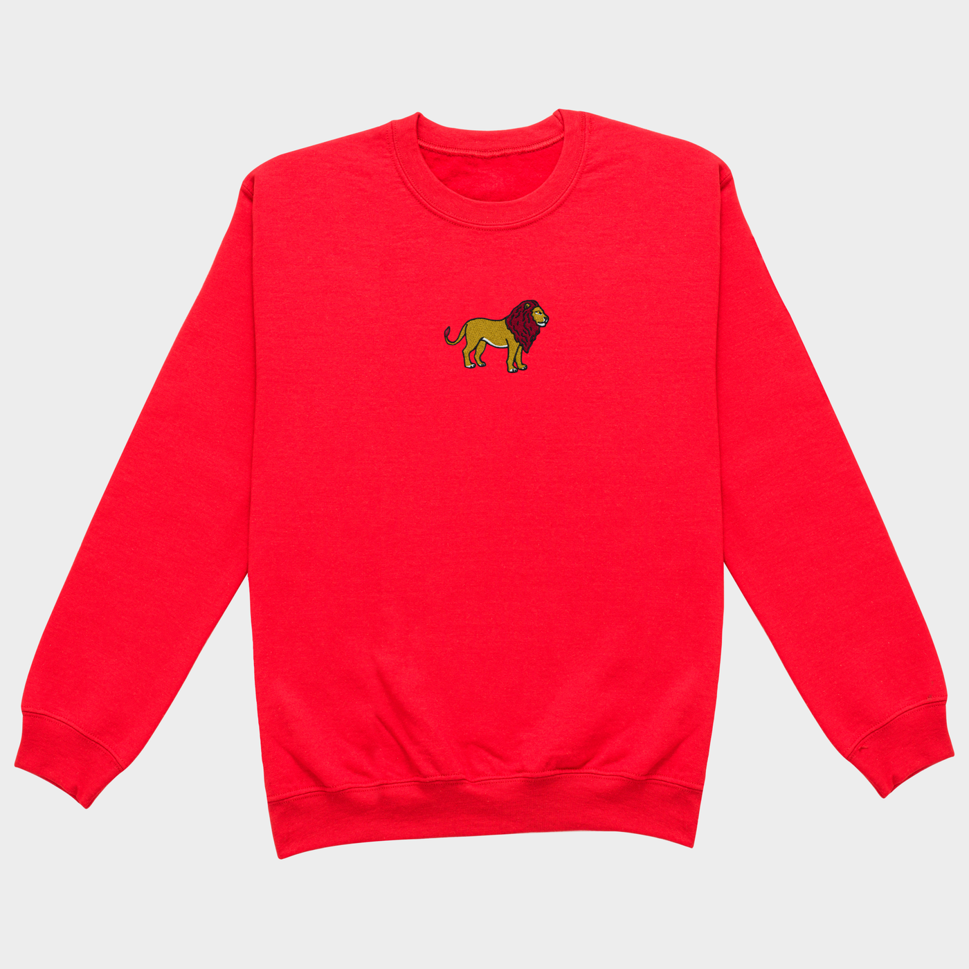 Bobby's Planet Women's Embroidered Lion Sweatshirt from African Animals Collection in Red Color#color_red