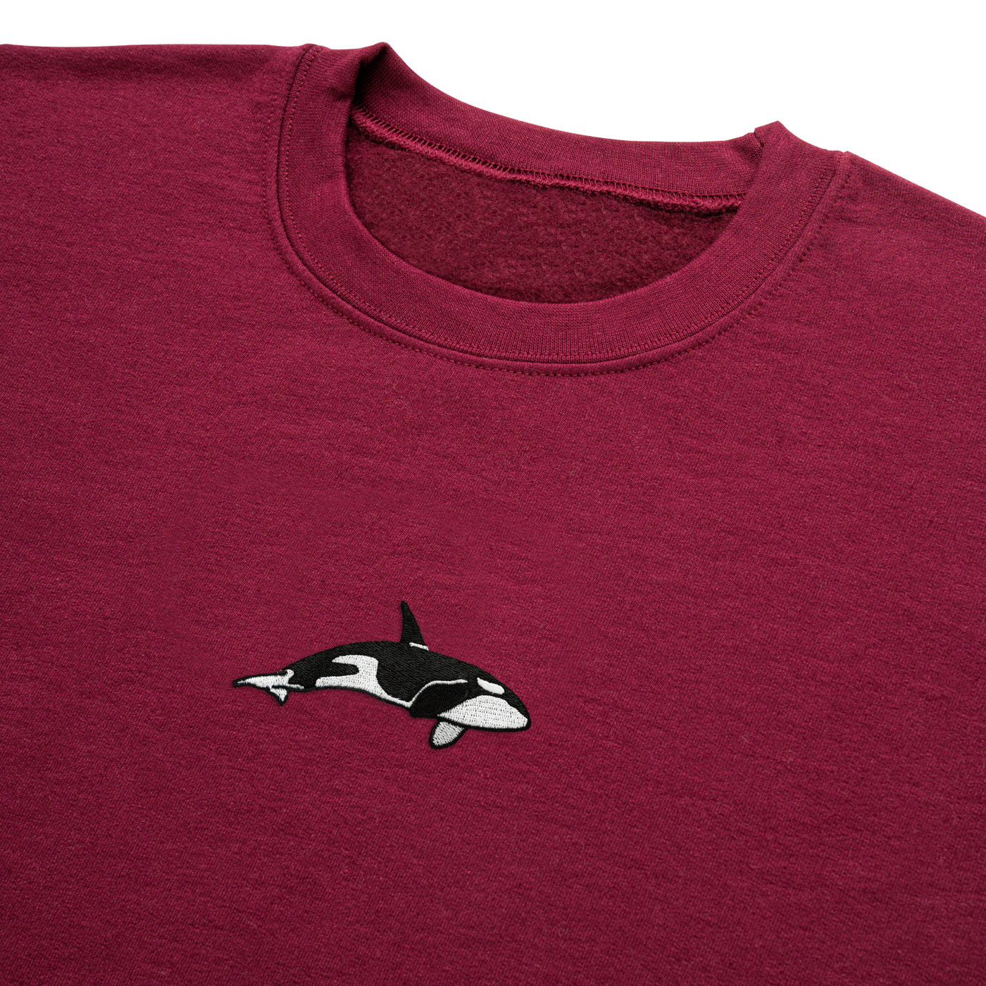 Bobby's Planet Men's Embroidered Orca Sweatshirt from Seven Seas Fish Animals Collection in Maroon Color#color_maroon