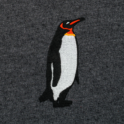 Bobby's Planet Men's Embroidered Penguin Sweatshirt from Arctic Polar Animals Collection in Dark Grey Heather Color#color_dark-grey-heather