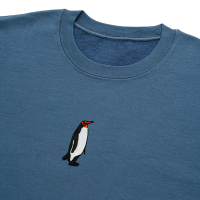 Bobby's Planet Men's Embroidered Penguin Sweatshirt from Arctic Polar Animals Collection in Indigo Blue Color#color_indigo-blue