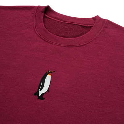 Bobby's Planet Men's Embroidered Penguin Sweatshirt from Arctic Polar Animals Collection in Maroon Color#color_maroon