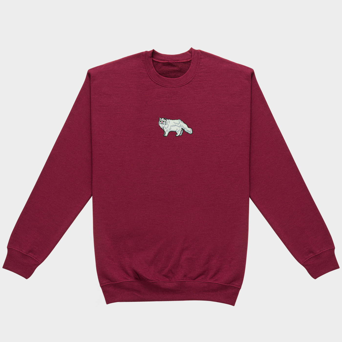 Bobby's Planet Men's Embroidered Persian Sweatshirt from Paws Dog Cat Animals Collection in Maroon Color#color_maroon