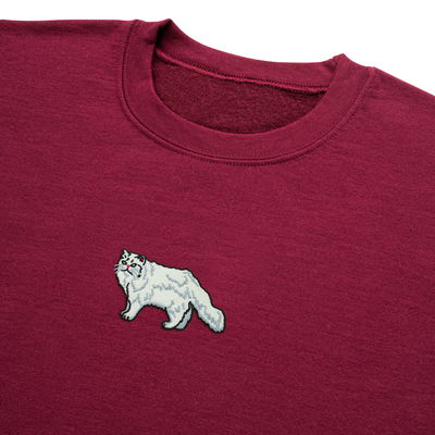 Bobby's Planet Men's Embroidered Persian Sweatshirt from Paws Dog Cat Animals Collection in Maroon Color#color_maroon