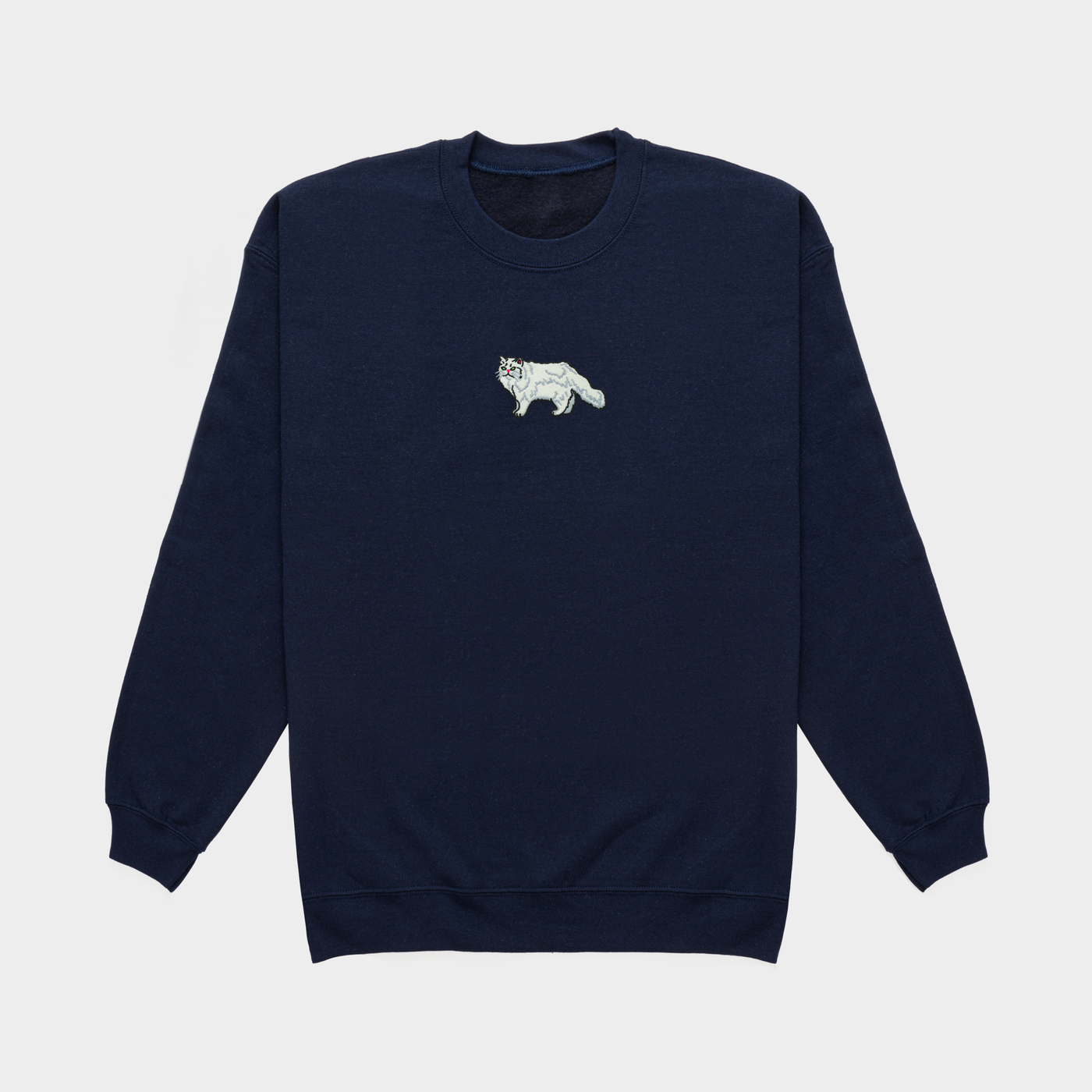 Bobby's Planet Women's Embroidered Persian Sweatshirt from Paws Dog Cat Animals Collection in Navy Color#color_navy