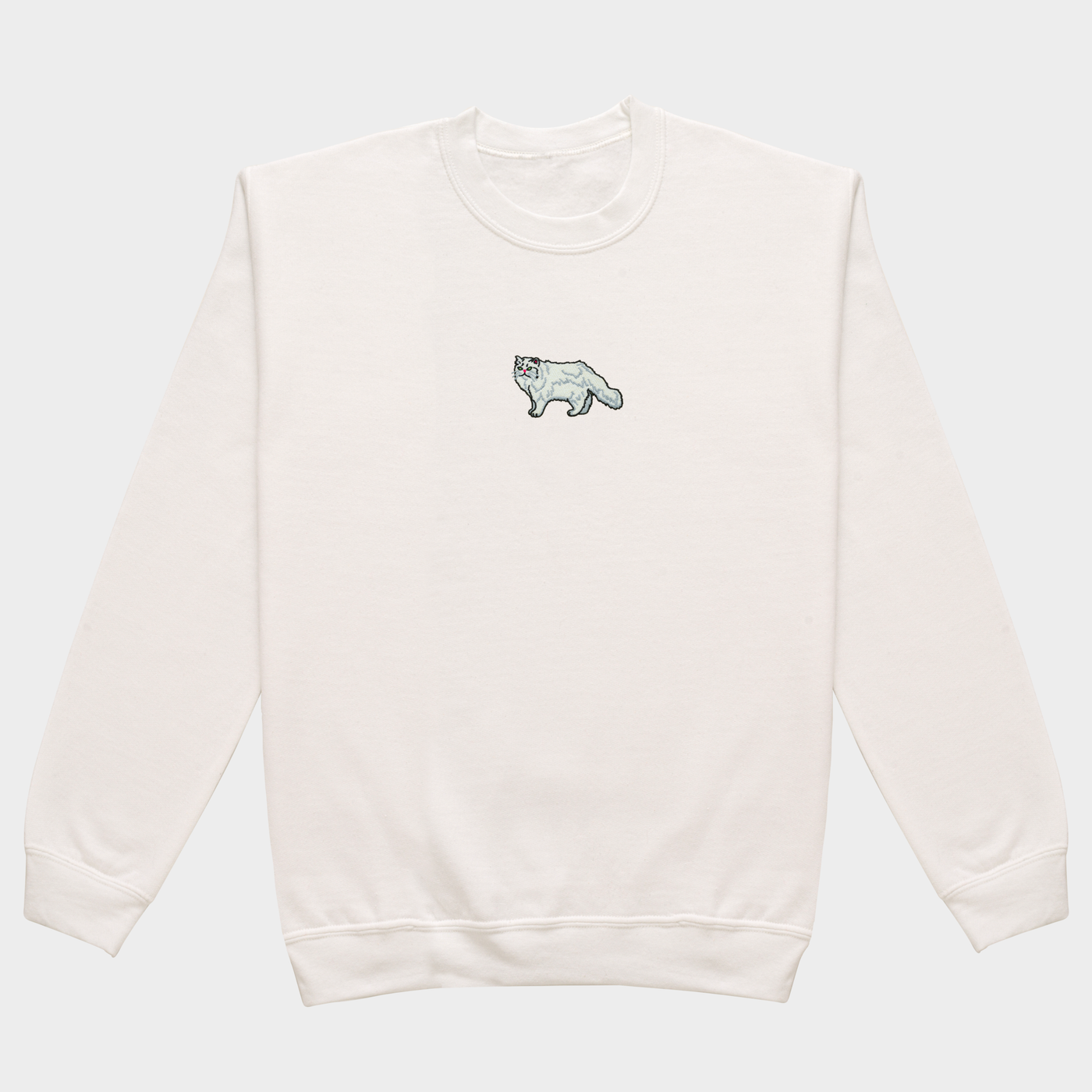 Bobby's Planet Men's Embroidered Persian Sweatshirt from Paws Dog Cat Animals Collection in White Color#color_white