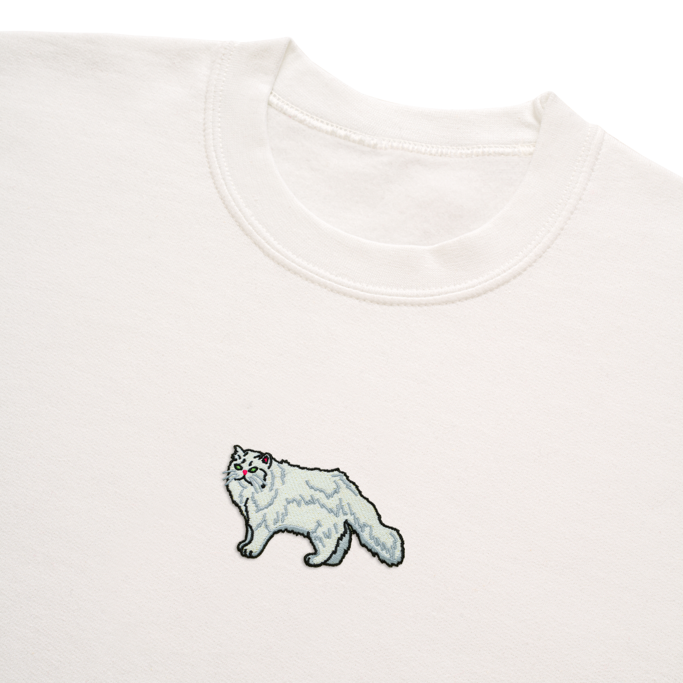 Bobby's Planet Men's Embroidered Persian Sweatshirt from Paws Dog Cat Animals Collection in White Color#color_white
