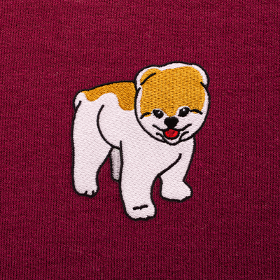 Bobby's Planet Men's Embroidered Pomeranian Sweatshirt from Paws Dog Cat Animals Collection in Maroon Color#color_maroon