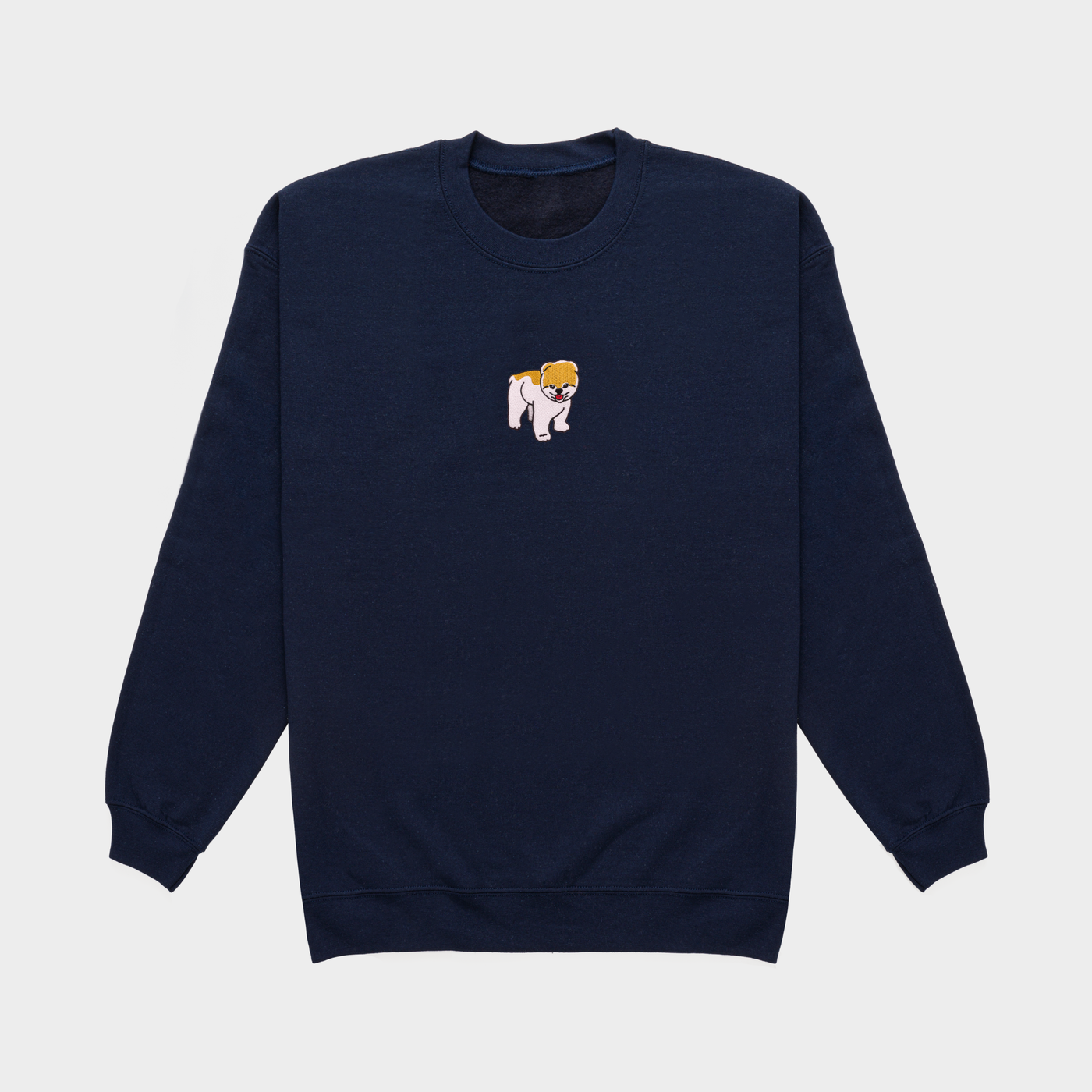 Bobby's Planet Men's Embroidered Pomeranian Sweatshirt from Paws Dog Cat Animals Collection in Navy Color#color_navy