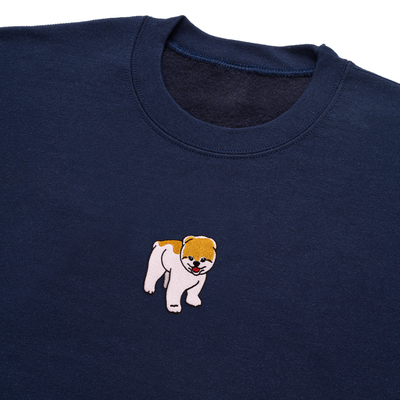 Bobby's Planet Men's Embroidered Pomeranian Sweatshirt from Paws Dog Cat Animals Collection in Navy Color#color_navy