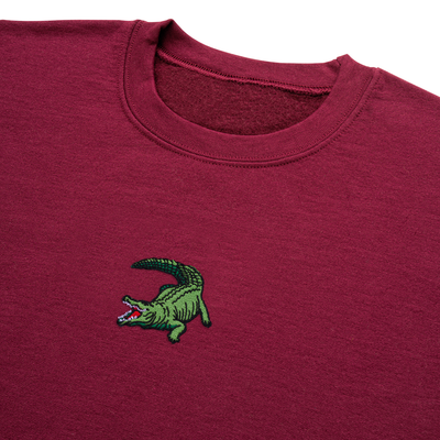 Bobby's Planet Men's Embroidered Saltwater Crocodile Sweatshirt from Australia Down Under Animals Collection in Maroon Color#color_maroon