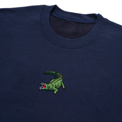 Bobby's Planet Men's Embroidered Saltwater Crocodile Sweatshirt from Australia Down Under Animals Collection in Navy Color#color_navy