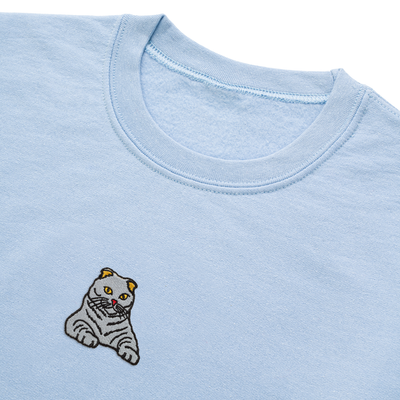 Bobby's Planet Women's Embroidered Scottish Fold Sweatshirt from Paws Dog Cat Animals Collection in Light Blue Color#color_light-blue
