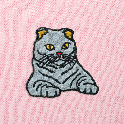 Bobby's Planet Women's Embroidered Scottish Fold Sweatshirt from Paws Dog Cat Animals Collection in Light Pink Color#color_light-pink
